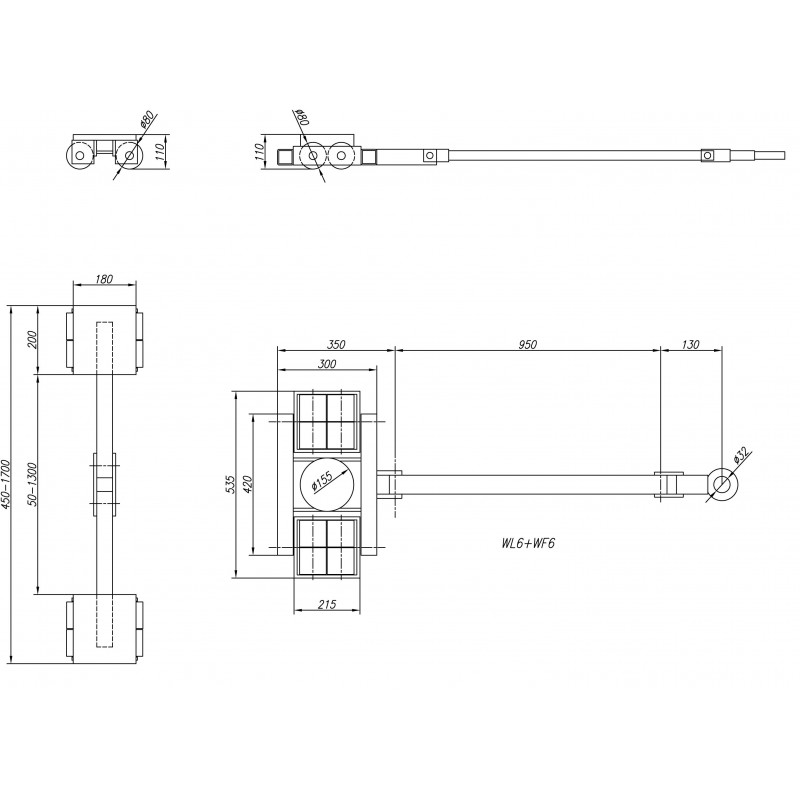 Schwerlast-Transportfahrwerk Set CORMAK WL6 + WF6 12t