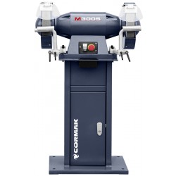 Industrie-Doppelschleifmaschine CORMAK M300S mit Untergestell und Absaugung CORMAK MDC750 400V für Metallspäne