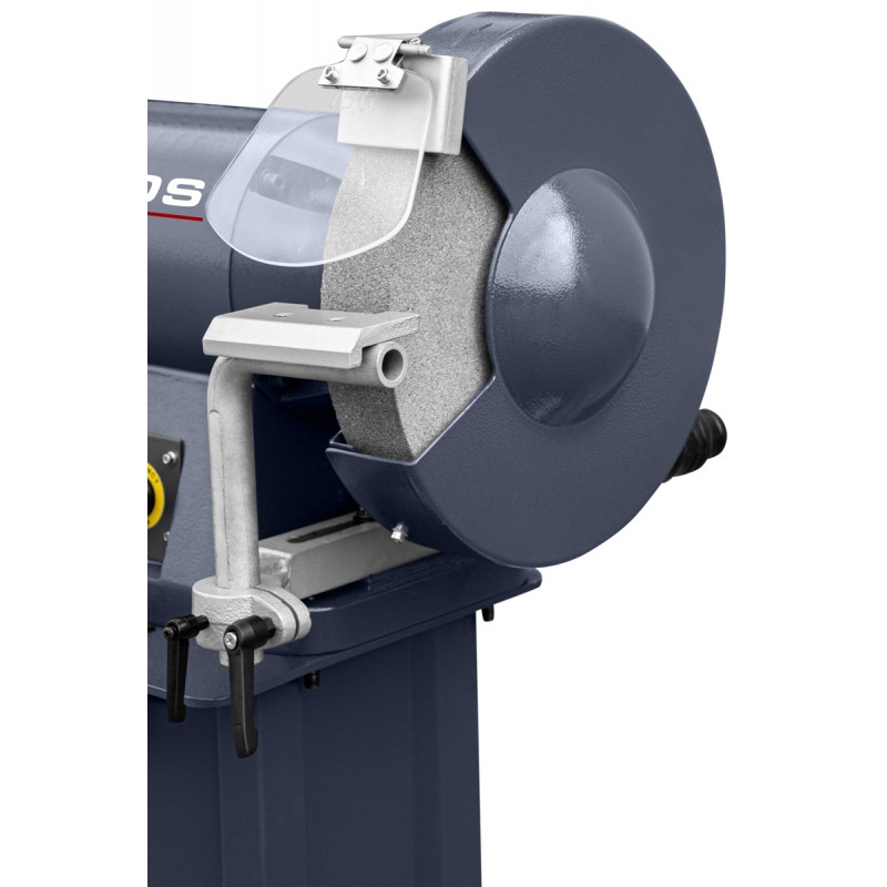 Industrie-Doppelschleifmaschine CORMAK M300S mit Untergestell und Absaugung CORMAK MDC750 400V für Metallspäne