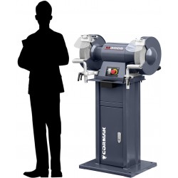 Industrie-Doppelschleifer CORMAK M300S mit Untergestell und Absaugung für Metallspäne und -abrieb MDC1500 400V