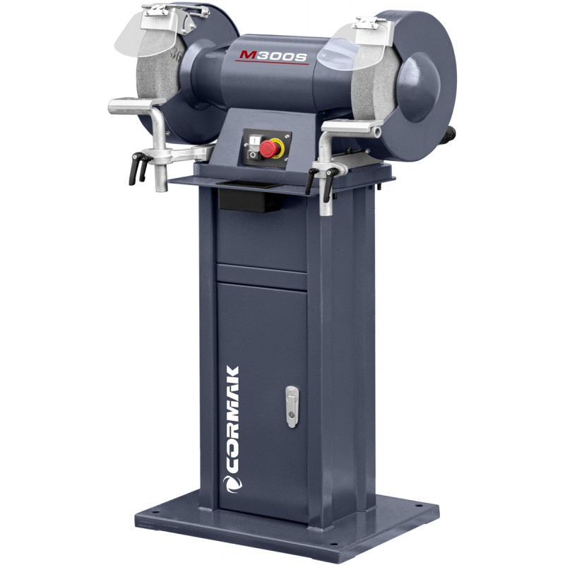 Industrie-Doppelschleifer CORMAK M300S mit Untergestell und Absaugung für Metallspäne und -abrieb MDC1500 400V