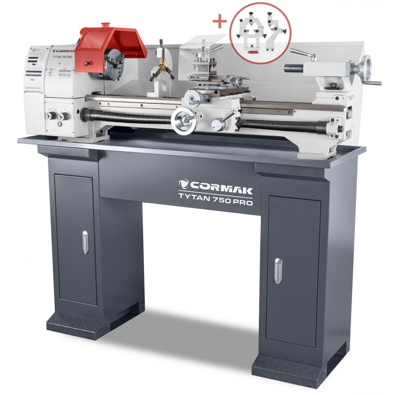 Konventionelle Universaldrehmaschine CORMAK TYTAN 250x750 PRO 400V mit Untergestell