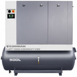Schraubenkompressor mit Kältetrockner, Frequenzumrichter und 500L Druckluftbehälter CORMAK LUFT 1000 VSD COMPACT 950L/min 7.5kW
