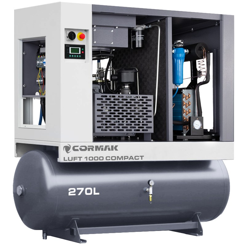 Schraubenkompressor mit Kältetrockner und 270L Druckluftbehälter CORMAK LUFT 1000 COMPACT 950L/min 7.5kW