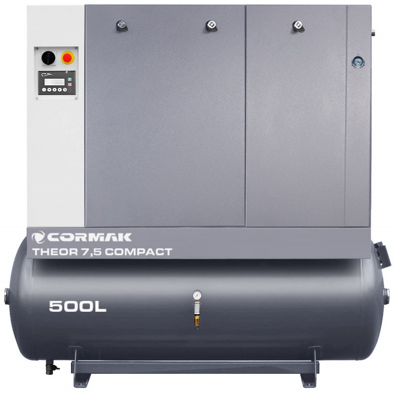 Schraubenkompressor mit Kältetrockner CORMAK THEOR 7,5 COMPACT - 5,5kW - 650L/min - 500L Druckluftbehälter