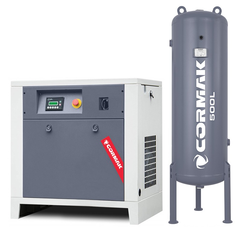 Schraubenkompressor mit 500L vertikalem Druckluftbehälter CORMAK LUFT 700 650L/min 5.5kW