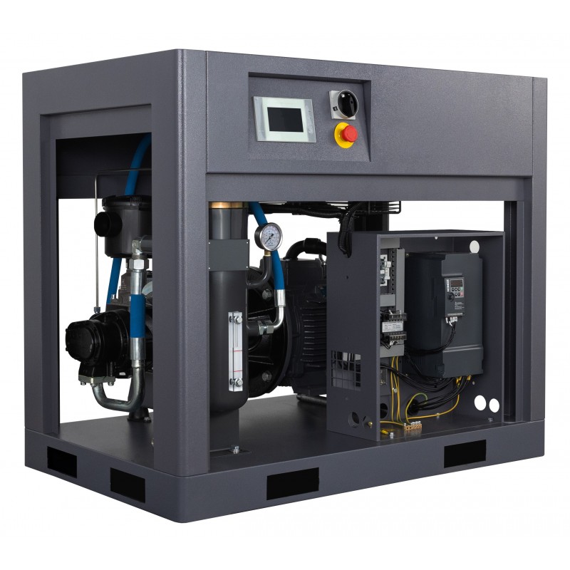 Satz Schraubenkompressor THEOR 20 INVERTER 15kW 2000L/min + Kältetrockner IZBERG N20S + 1000L vertikaler Druckluftbehälter