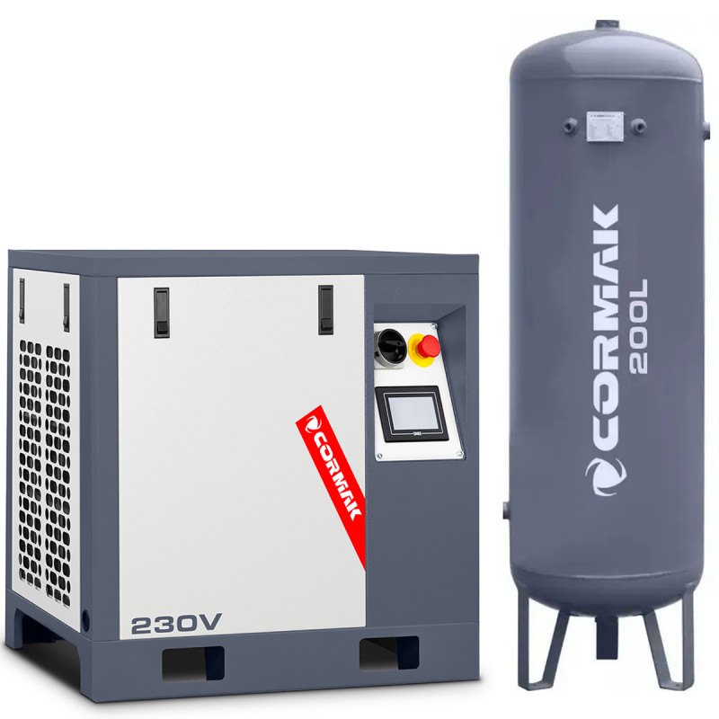 Schraubenkompressor mit Frequenzumrichter und 200L Druckluftbehälter LUFT 400 380L/min 3.0kW 230V
