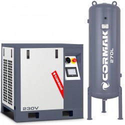 Schraubenkompressor mit Frequenzumrichter und 270L vertikalem Druckluftbehälter CORMAK LUFT 400 380L/min 3.0kW 230V