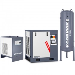 Schraubenkompressor mit Frequenzumrichter, Kältetrockner N10S und 270L Druckluftbehälter LUFT 400 380L/min 3.0kW 230V