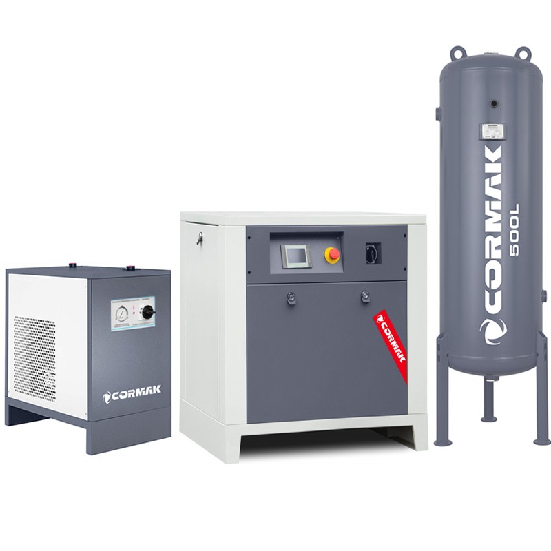 Schraubenkompressor mit Frequenzumrichter, Kältetrockner IZBERG N10S und 500L Druckluftbehälter LUFT 1000 950L/min 7.5kW