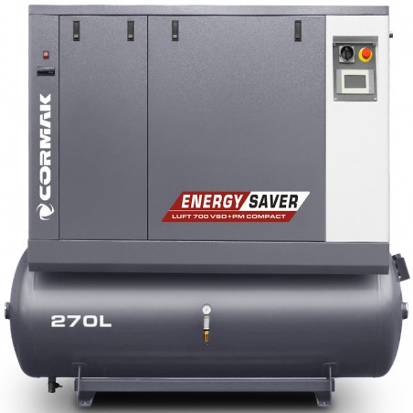 Schraubenkompressor mit Kältetrockner und 270L Druckluftbehälter CORMAK LUFT 700 VSD+PM COMPACT 650L/min 5.5kW