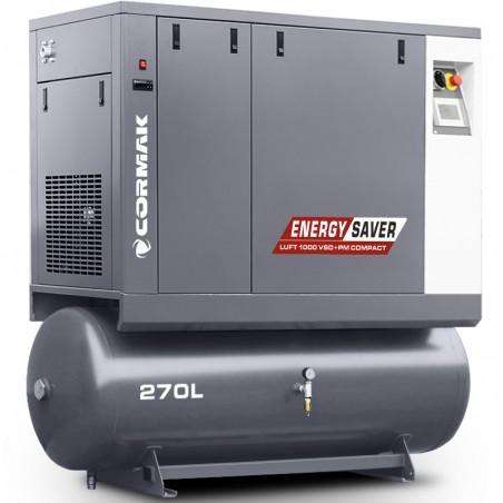 Schraubenkompressor mit Kältetrockner und 270L Druckluftbehälter CORMAK LUFT 1000 VSD+PM COMPACT 950L/min 7.5kW