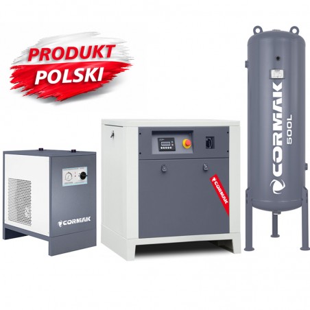 Schraubenkompressor mit Kältetrockner IZBERG N10S und 500L vertikalem Druckluftbehälter CORMAK LUFT 700 650L/min 5.5kW