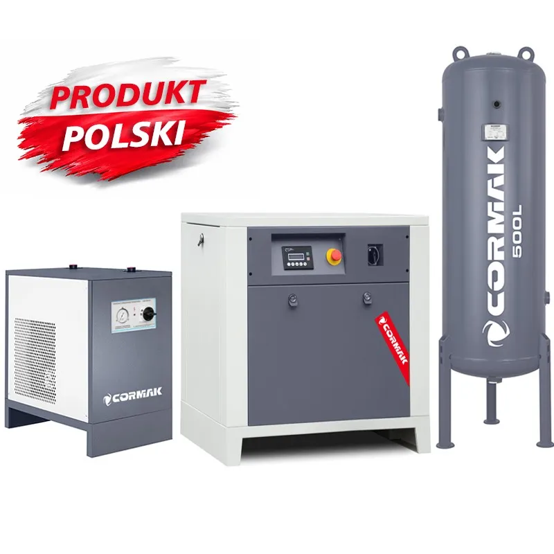Schraubenkompressor mit Kältetrockner IZBERG N10S und 500L vertikalem Druckluftbehälter CORMAK LUFT 1000 950L/min 7.5kW