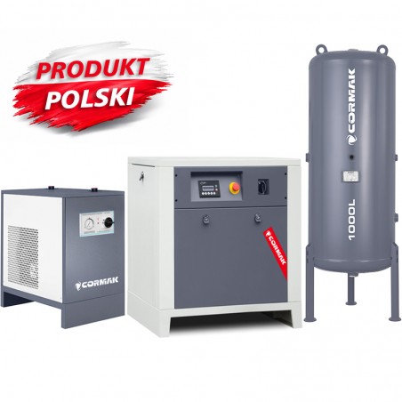 Schraubenkompressor mit Kältetrockner IZBERG N10S und 1000L vertikalem Druckluftbehälter CORMAK LUFT 1000 950L/min 7.5kW