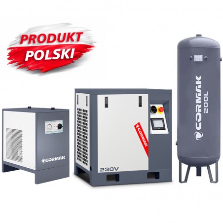 Schraubenkompressor mit Frequenzumrichter, Kältetrockner N10S und 200L Druckluftbehälter LUFT 400 380L/min 3.0kW 230V
