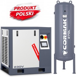 Schraubenkompressor mit Frequenzumrichter und 270L vertikalem Druckluftbehälter CORMAK LUFT 400 380L/min 3.0kW 230V