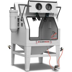 Doppelseitige Sandstrahlkabine CORMAK KDP1200 1200L mit 2 Zyklon-Absauganlagen DC15