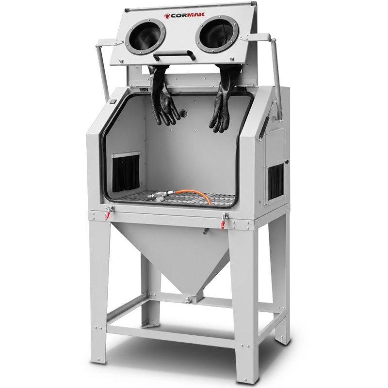 Kabinen-Sandstrahler CORMAK KDP350TOP PLUS 350L mit oberer Öffnung für Profile und Zyklonabscheider DC15