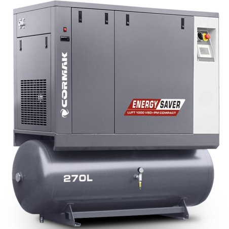 Schraubenkompressor mit Kältetrockner und 270L Druckluftbehälter CORMAK LUFT 1000 VSD+PM COMPACT 950L/min 7.5kW