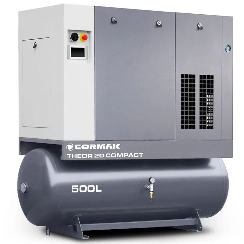 Schraubenkompressor mit Kältetrockner und 500L Druckluftbehälter CORMAK THEOR 20 COMPACT 2000L/min 15kW