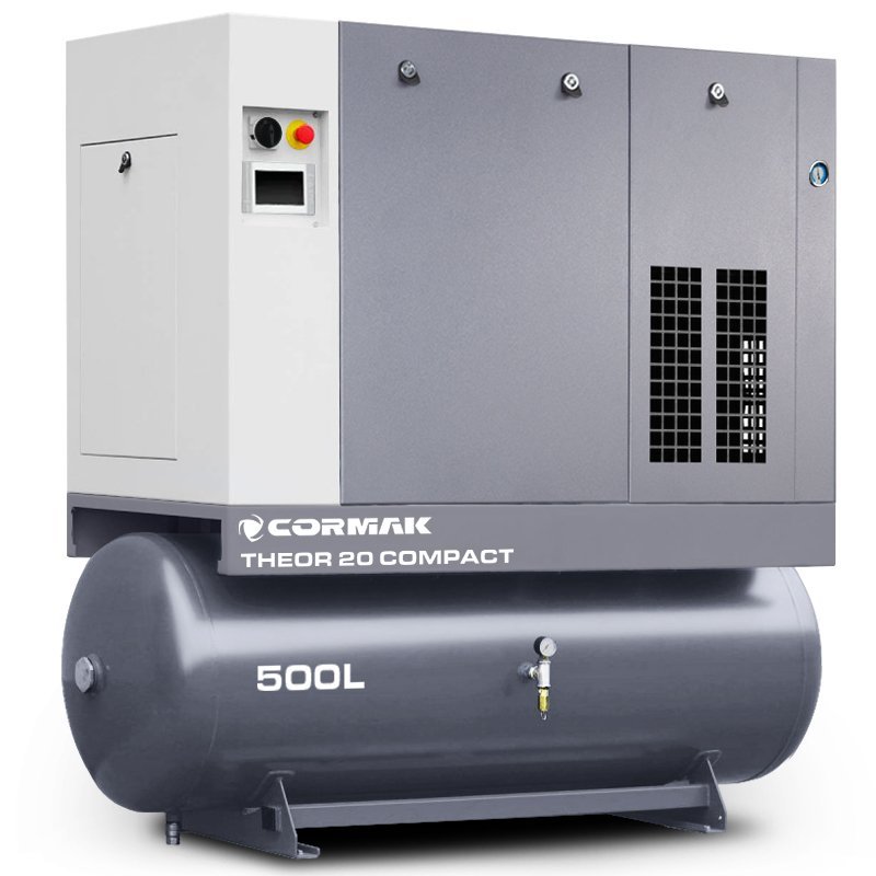 Schraubenkompressor mit Kältetrockner, Frequenzumrichter und 500L Druckluftbehälter CORMAK THEOR 20 COMPACT 2000L/min 15kW